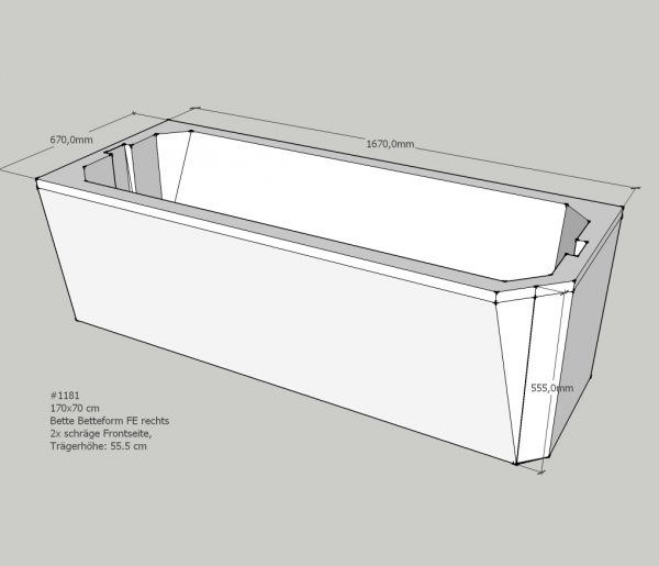 Neuesbad Wannenträger für Bette Profi-Form (s) 170x70 Kopfende li/Fußende re