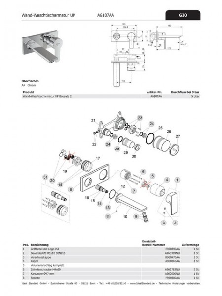 Ideal Standard Rosette mit 2 Öffnungen STRADA, F960880AA UP-Wand-WT