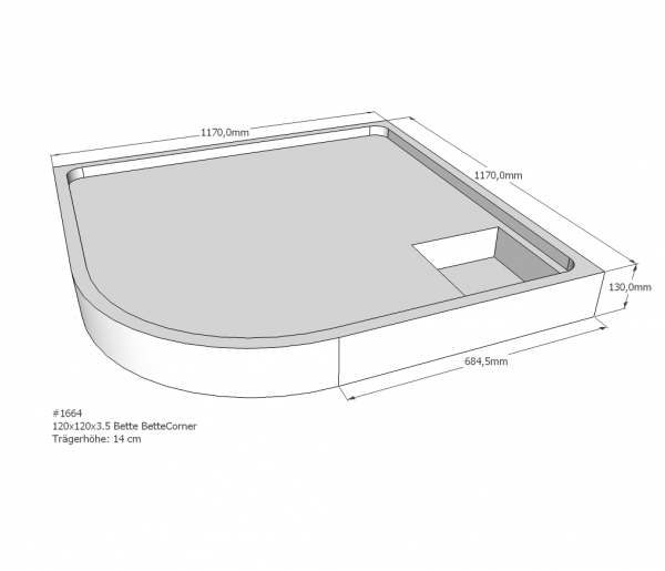 Neuesbad Wannenträger für Bette Corner 120x120x3,5 Viertelkreis