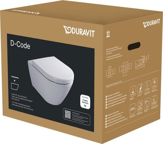 Duravit D-Code WC-Set wandhängend, Durafix, Rimless (spülrandlos)