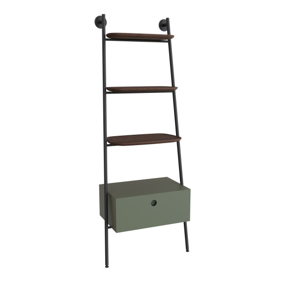 VitrA Plural Regalleiter mit 3 Echtholz-Ablagen und Schubladen-Modul 59 x 35 x 159 cm Matt,80495