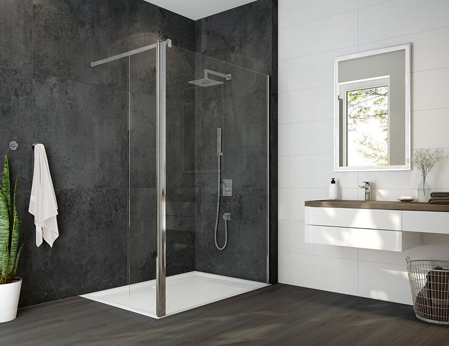 Hoesch Duschabtrennung Alaris Pro Walk-In mit Schutzwand Ecke, 700mm, Profil in Silber, 8629470.1014 8629470.101401