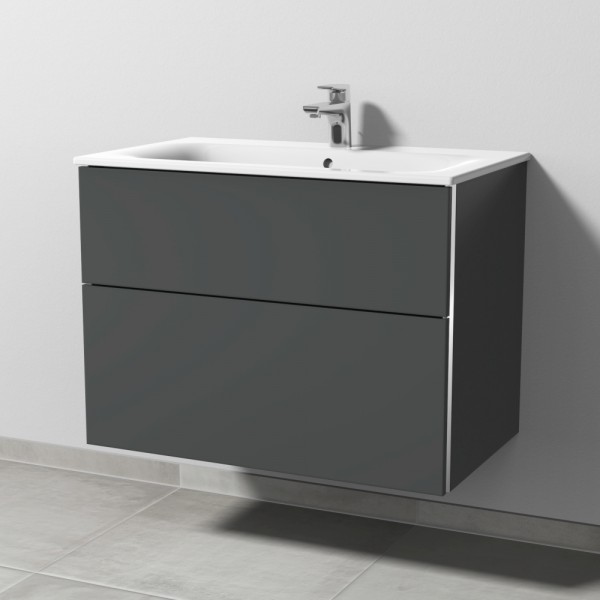 Sanipa 3way Waschtischunterbau zu Geberit Renova Plan Slim Waschtisch mit 2 Auszügen, Anthrazit-Matt