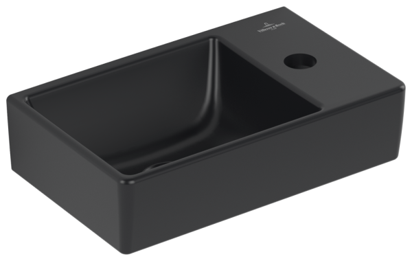 Villeroy & Boch Handwaschbecken Avento 360x220mm, Becken links , 1 Hahnloch ohne Überlauf Pure Blac