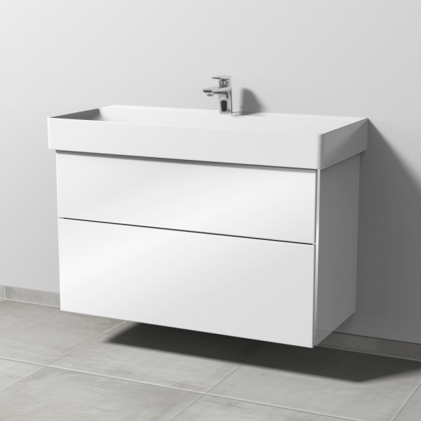 Sanipa 3way Waschtischunterbau zu Duravit Dura Square Waschtisch mit 2 Auszügen, Weiß-Glanz