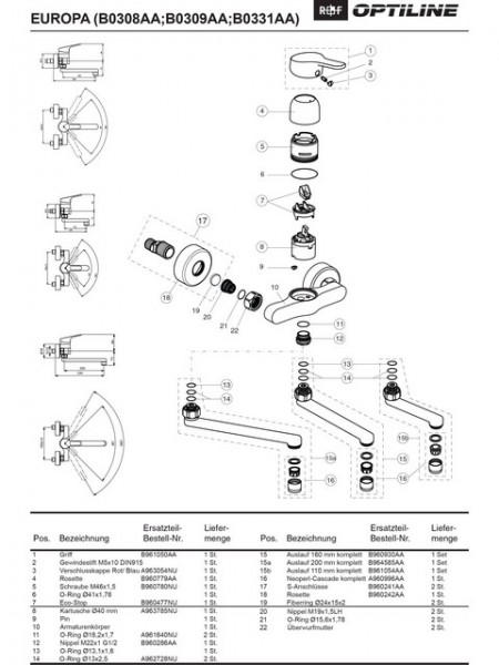 Ideal Standard Rohrauslauf, G3/4, 110mm, B961054AA kpl. zu B0106