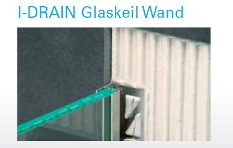 I-DRAIN Glaskeil Wand 2,10 m, Edelstahl, gebürstet,h1 25mm,h2 12mm