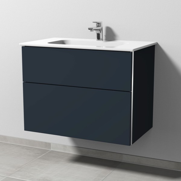 Sanipa 3way Keramik-Set Design Keramik-Waschtisch und Unterbau mit 2 Auszügen, Marine-Matt