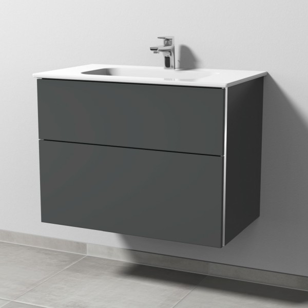 Sanipa 3way Keramik-Set Design Keramik-Waschtisch und Unterbau mit 2 Auszügen, Anthrazit-Matt
