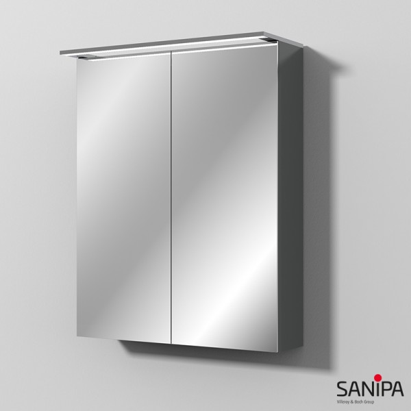 Sanipa Reflection Spiegelschrank MALTE 60 mit LED-Aufsatzleuchte, Anthrazit-Glanz