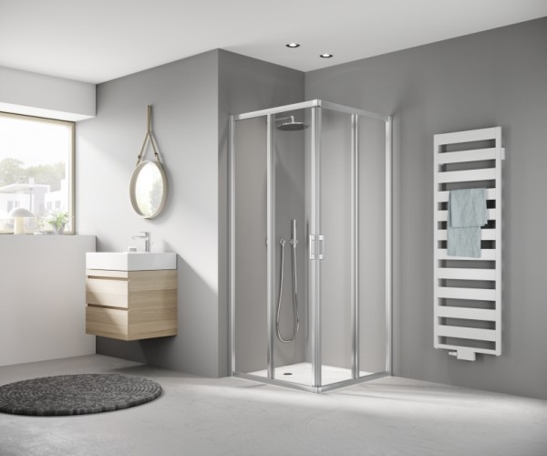 Kermi Eck-Halbt. li Liga E2L 0800x2000 BV: 775-800, silber hochglanz ESG klar mit KermiClean