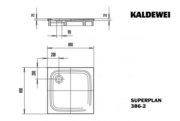 Kaldewei Duschwanne SUPERPLAN Modell 386-2,800x800x25mm, 447548043001