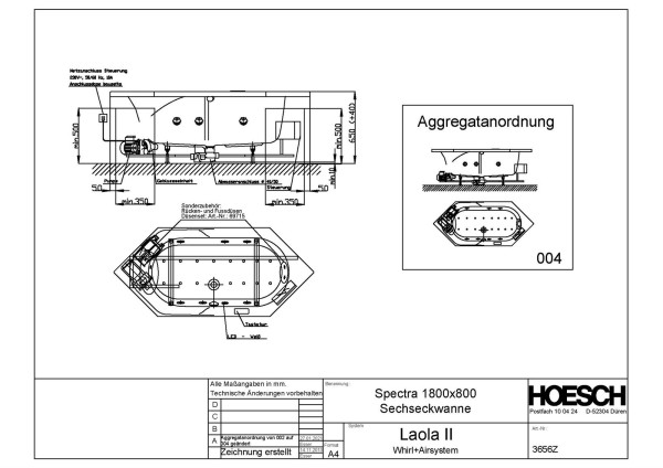 Hoesch Whirlwanne Spectra Sechseck 1800x800