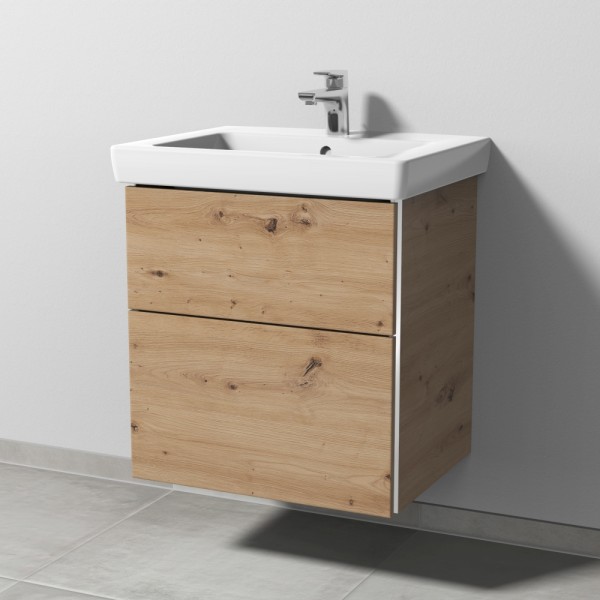 Sanipa 3way Waschtischunterbau zu Villeroy & Boch Subway 2.0 Waschtisch mit 2 Auszügen, Eiche Natura