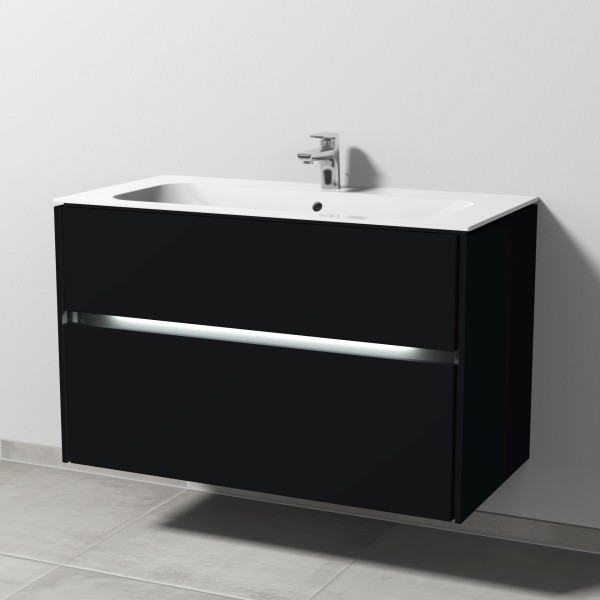 Sanipa Twiga Keramik-Set Finion mit 2 Auszügen und LED-Beleuchtung, Schwarz-Matt, SL27108