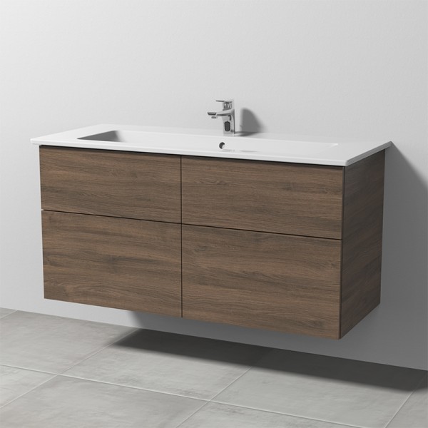 Sanipa 3way Keramik-Set Venticello Keramik-Waschtisch und Unterbau mit 4 Auszügen, Eiche-Arizona