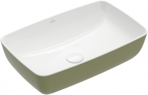 Villeroy & Boch Artis Aufsatzwaschbecken, 585 x 385 x 150 mm, Sage Green, ohne Überlauf, ungeschliff