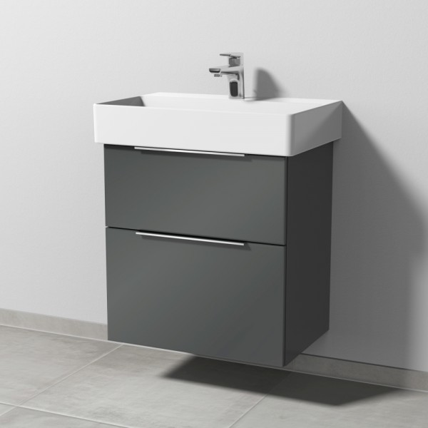 Sanipa 3way Waschtischunterbau zu Duravit Dura Square Waschtisch mit 2 Auszügen, Anthrazit-Glanz