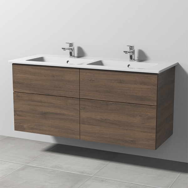 Sanipa 3way Keramik-Set Venticello Keramik-Doppelwaschtisch und Unterbau mit 4 Auszügen, Eiche-Arizo