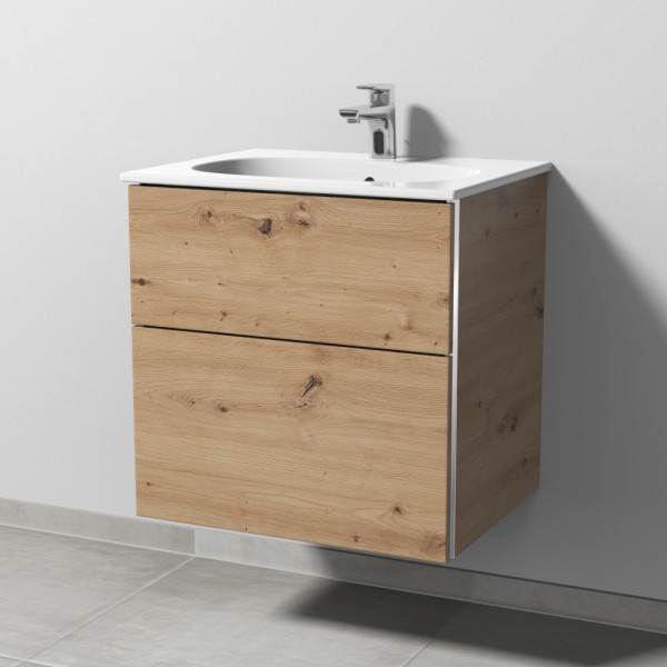 Sanipa 3way Waschtischunterbau zu Geberit Acanto Slim Waschtisch mit 2 Auszügen, Eiche Natural-Touch