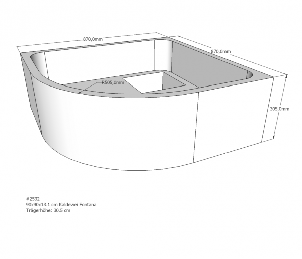 Neuesbad Wannenträger für Kaldewei Fontana 90x90x13 Viertelkreis