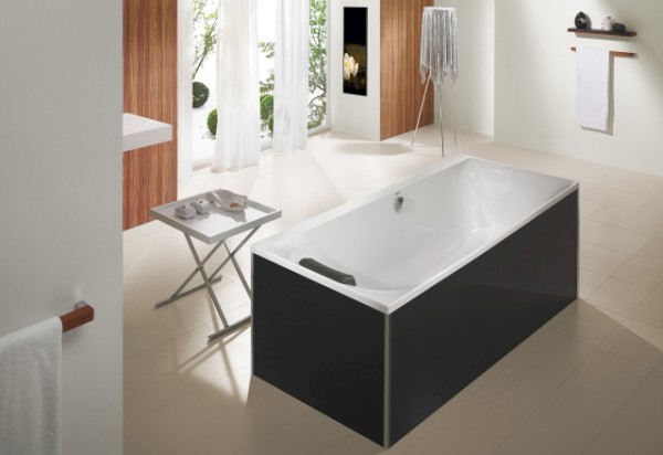 Hoesch Glasverkleidung schwarz für freistehende Badewanne Sechseck 190x90