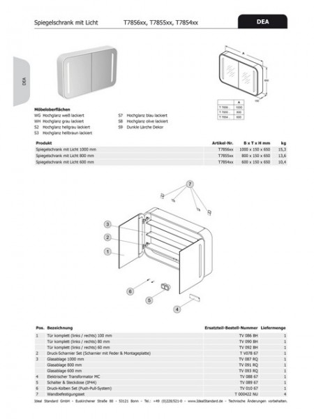 Ideal Standard Glasregal DEA, für Spiegel 1000mm, TV087RQ