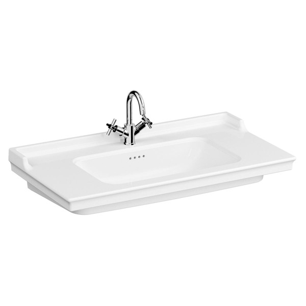 VitrA Valarte Möbelwaschtisch 100 x 53 cm mit Hahnloch 4 Überlauflöcher Weiß,7803B403-0001