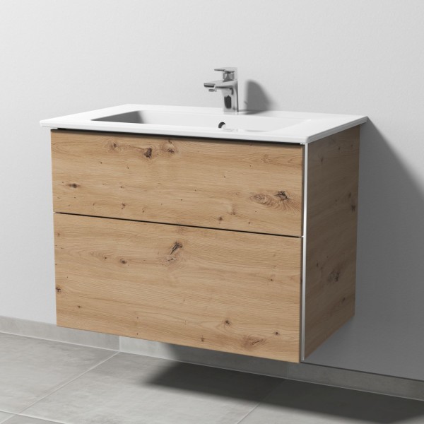 Sanipa 3way Keramik-Set Venticello Keramik-Waschtisch und Unterbau mit 2 Auszügen, Eiche Natural-Tou