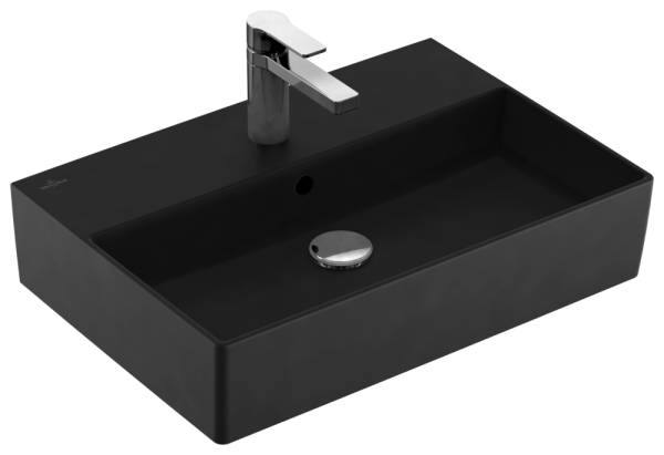 Villeroy & Boch Waschbecken Memento 2.0 600x420mm,, 1 Hahnloch mit Überlauf Pure Black cplus