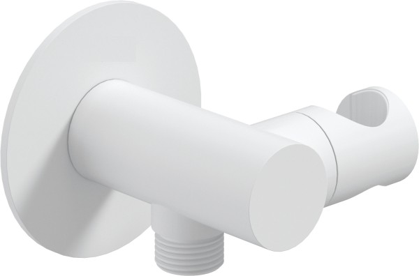 Neuesbad Serie 600 Wandanschlussbogen mit verstellbarem Brausehalter, rund, weiss matt