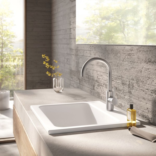 Herzbach DESIGN iX Waschtischmischer L-Size Griff seitlich mit PUSH-Ablauf Edelstahl, 17.020310.1.09