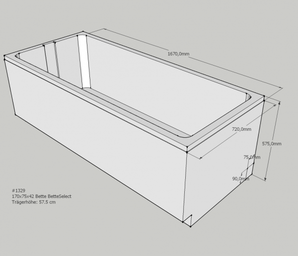 Neuesbad Wannenträger für für Bette Select Badewanne 3412, 170 x 75 cm