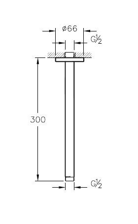 VitrA Universal Deckenarm für Duschkopf Länge 30 cm mit Anschluss G 1/2" Schwarz Hochglanz,A4565039