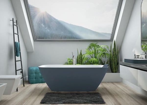 Hoesch Badewanne LaSenia 1800x900 freistehend flach, Solique BiColor Weiß-Schiefergrau, 4504L.112