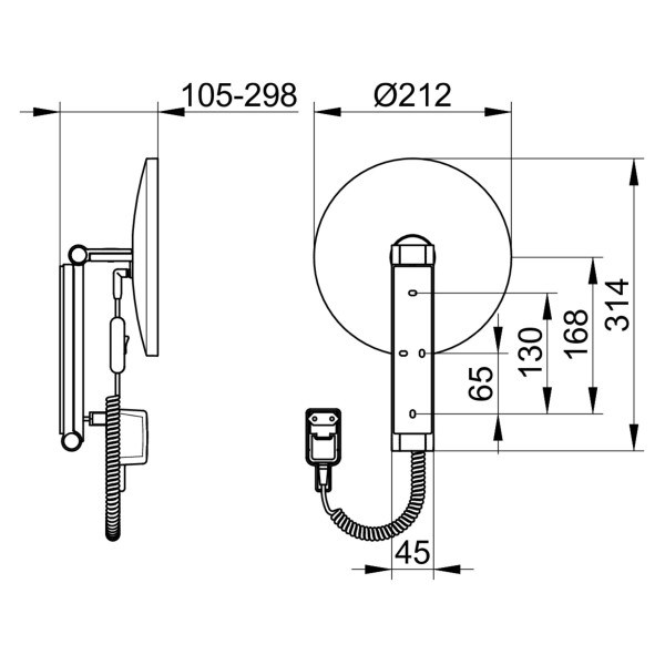 KEUCO iLook_move Wandkosmetikspiegel mit LED-Beleuchtung, Kabelschalter und Vergrößerungsfaktor x5,