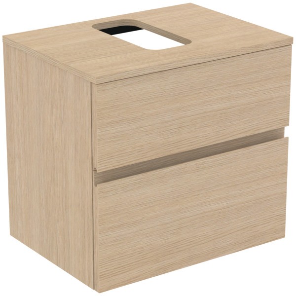 Ideal Standard Waschtischunterschrank Finesse Ausschnitt r/l 602x440x558mm 2 Auszüge Eiche weiss, E3
