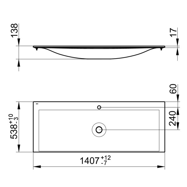 Keuco Keramikwaschtisch Edition 11 31160, B: 1405, H: 17, T: 538 mm, mit Oberflächenversiegelung Cle