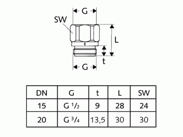 Schell Rückflußverhinderer 3/4"chrom für Wannen-und Brausebatterien