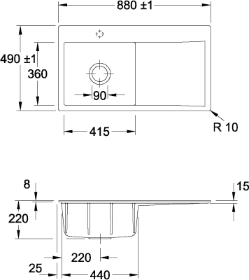 Villeroy & Boch Einbauspüle Subway Style 50 Flat 1000x510mm Ablgarn. IB li Keram. Snow White cplus,