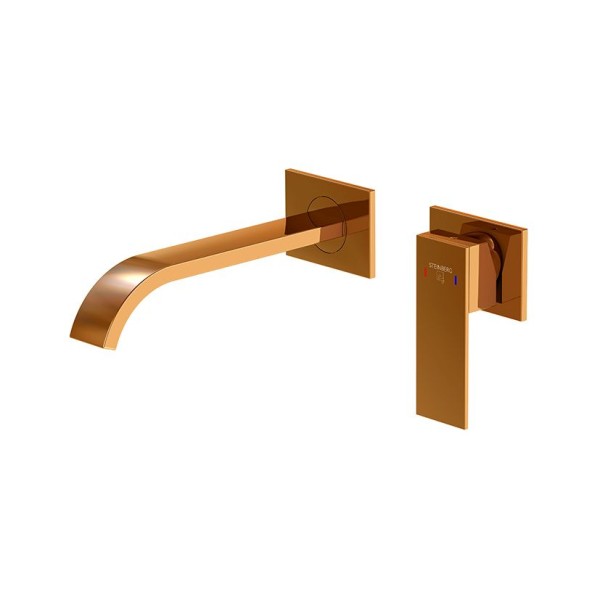Steinberg Serie 135 Waschtisch-Wand-Einhebelmischer mit Farbhülse, Ausladung 200 mm, rose gold, 135