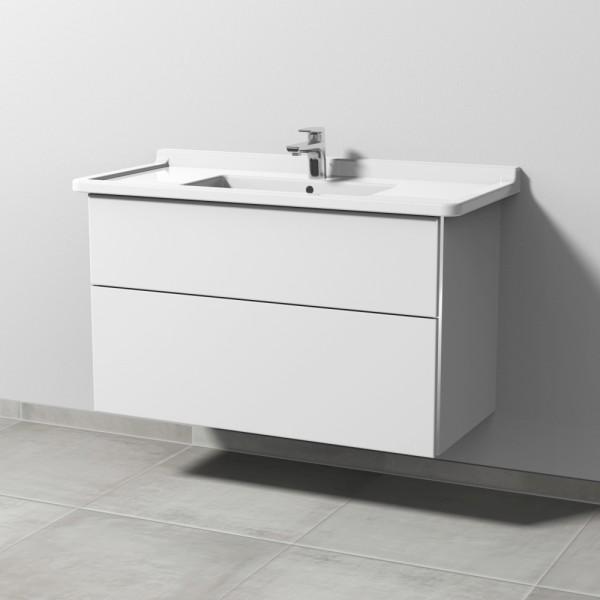 Sanipa 3way Waschtischunterbau zu Duravit Starck 3 Waschtisch mit 2 Auszügen, Weiß-Soft