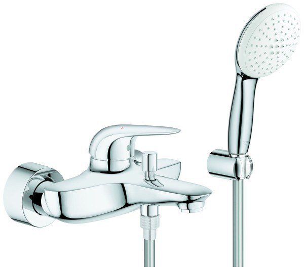 GROHE WannenarmaturEurostyle 25286_3 mit Wandhalterset Hebel geschl. chrom, 25286003