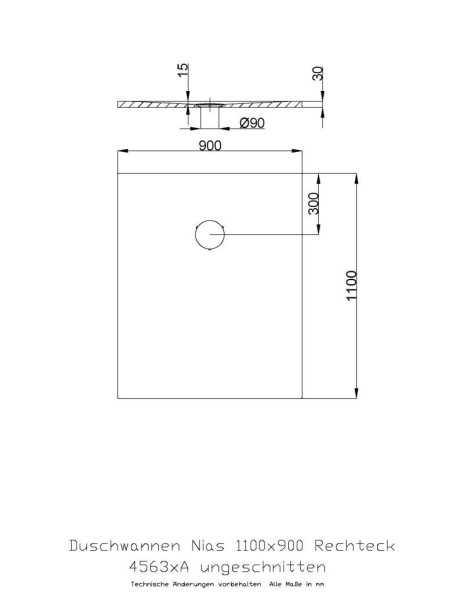 Hoesch Duschwanne Nias 1100x900x30 strukturierte Oberfläche