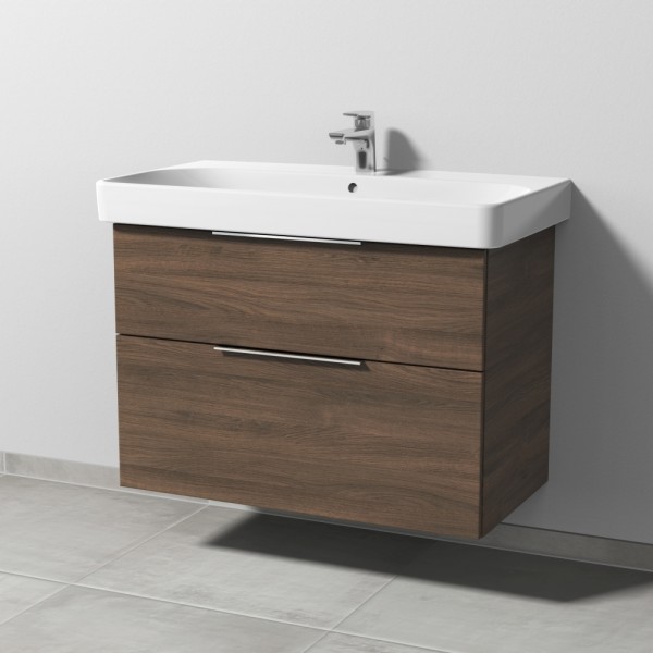 Sanipa 3way Waschtischunterbau zu Geberit Smyle Square Waschtisch mit 2 Auszügen, Eiche-Arizona