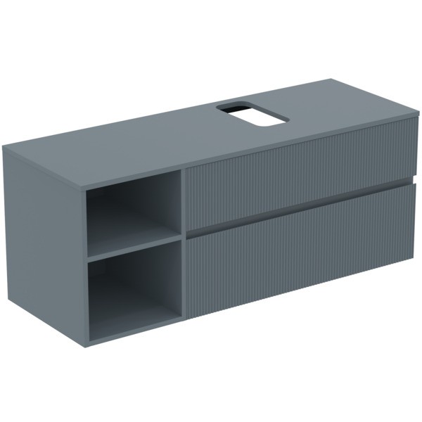 Ideal Standard Waschtischunterschrank Finesse Ausschnitt r/l 1402x505x558mm 2 Auszüge Aschblau matt,