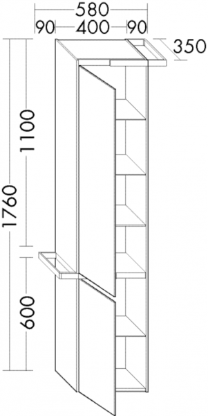 Burgbad Hochschrank YSO PG1 Matt 1760x580x350 Schilf Matt, SFAA058RF2133