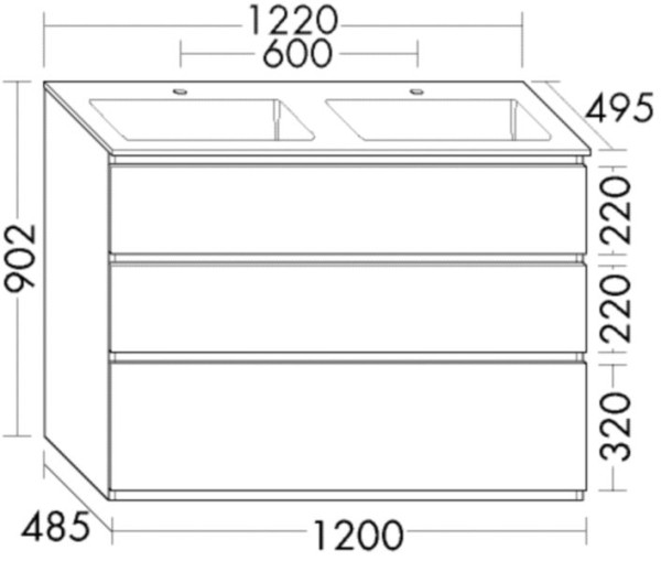 Burgbad Mineralguss Waschtisch-Set Lin20 HGL Dunkelgrau Ultramatt/Alpinweiss, SGIA122F5646C0001