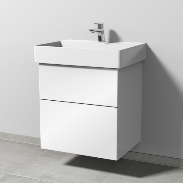 Sanipa 3way Waschtischunterbau zu Duravit Dura Square Waschtisch mit 2 Auszügen, Weiß-Glanz