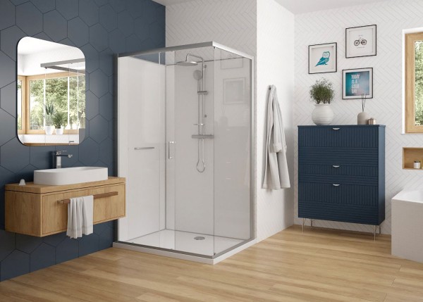 Hoesch Duschabtrennung nUnity Eckversion 1200x800 mit Schiebetüren und Armatur, 8629439.101401